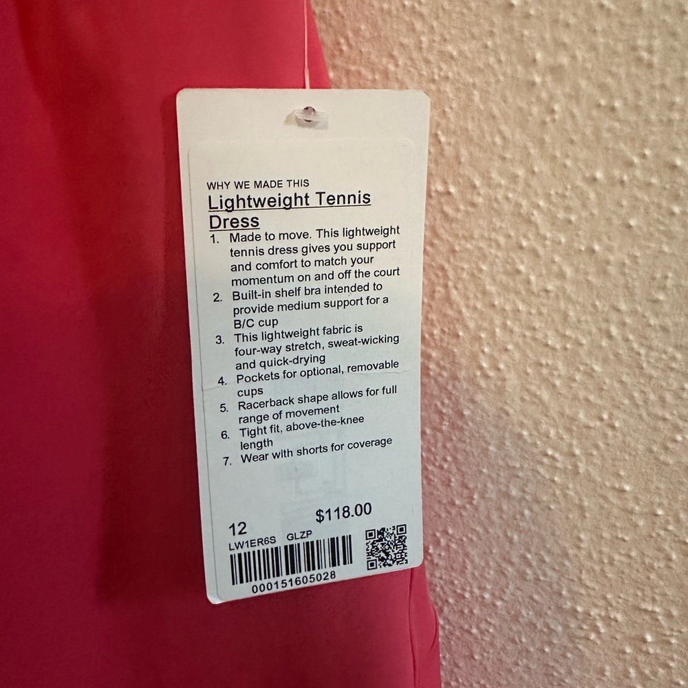 Lululemon Court Crush Tennis Dress Size 12 NWT Hot Pink Athletic Racerback Prep - Picture 6 of 10